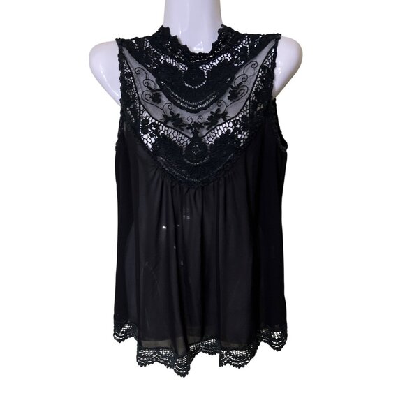 Black Sheer Sleeveless Top With Lace Detailing M Dark Romance Wimsigoth - Picture 1 of 10